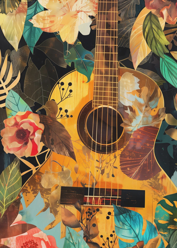 Music Guitar Collage (2) Wall Artwork In White Floating Frame
