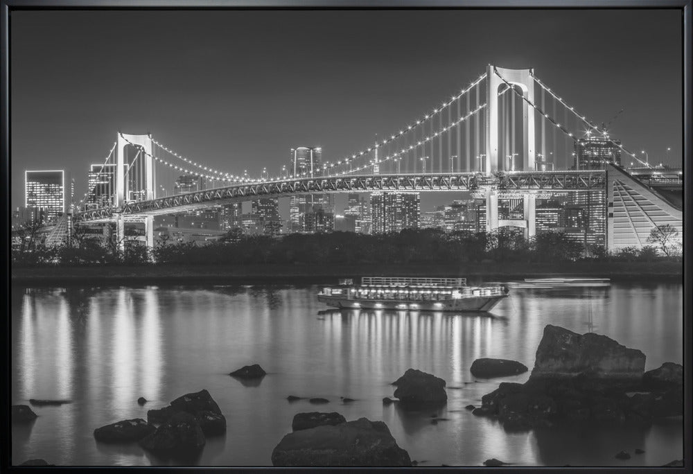 Gorgeous Rainbow Bridge with Tokyo Skyline in the evening - monochrome Wall Artwork Gallery Wrapped (Ready to Hang)