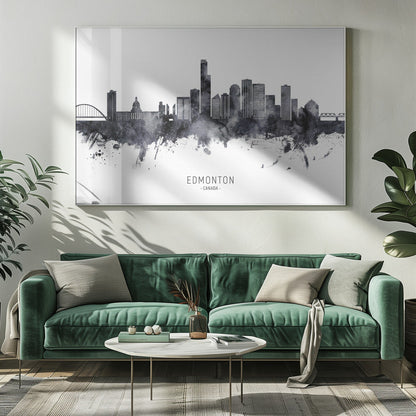 Wall art Edmonton Canada Skyline-20X16inches-In White Floating Frame