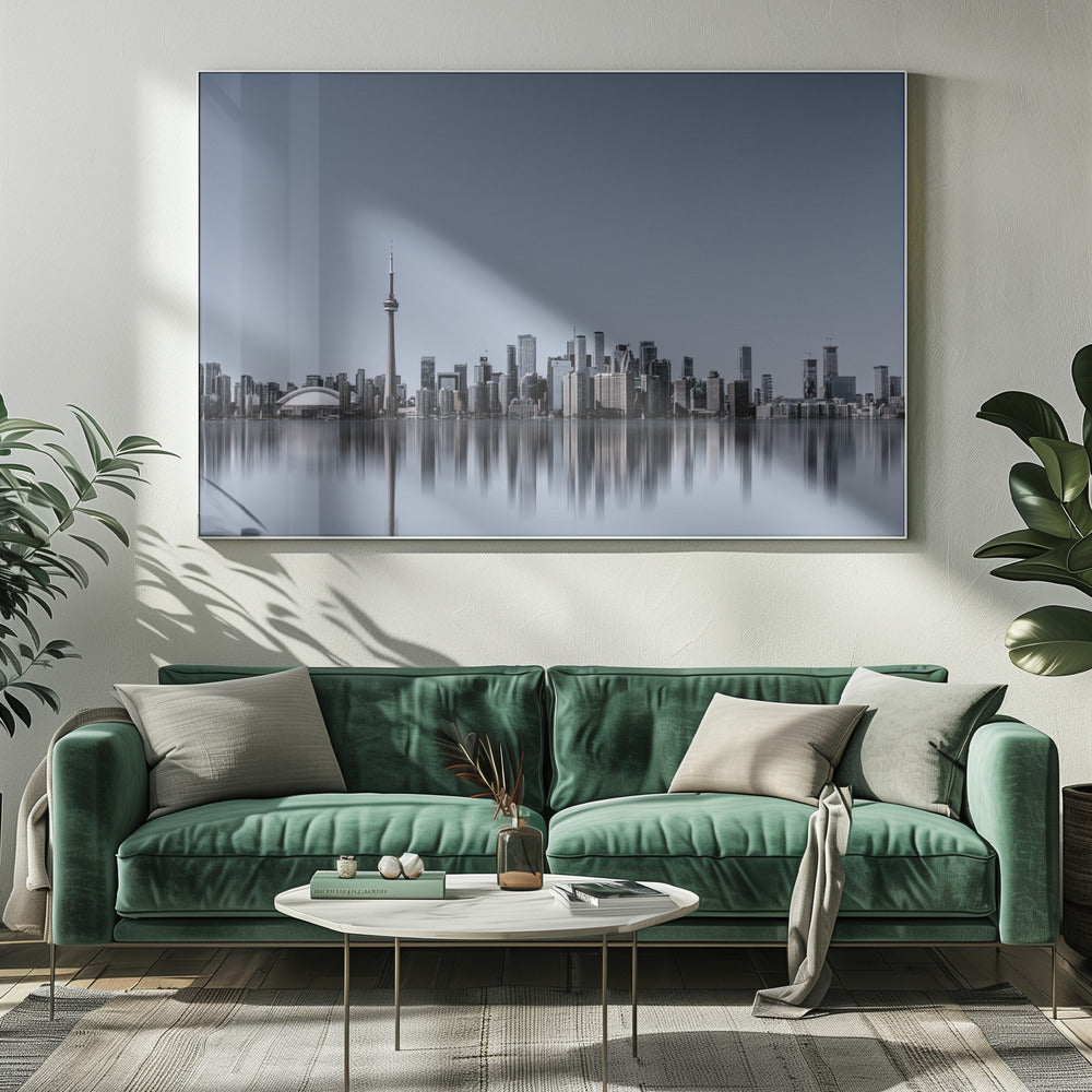 Toronto Skyline-Wall Art In White Floating Frame-20X16inches