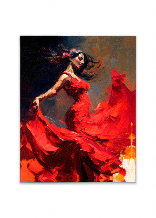 Wall Art-The red dress-Fine Artwork. Gold varnish