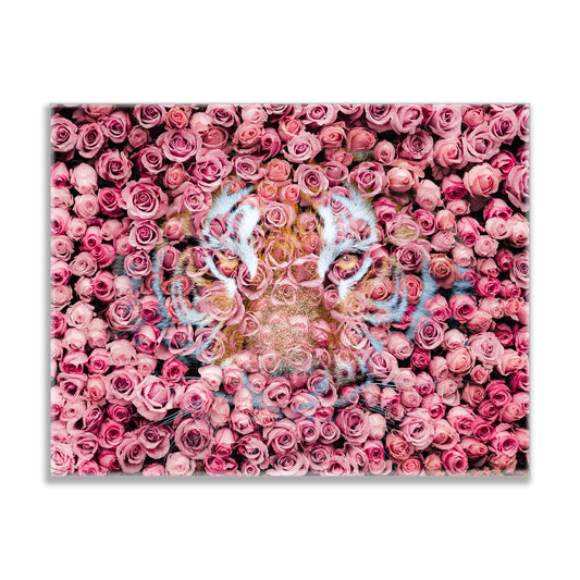 Tiger in the Rose-Wildlife Canvas Prints- Animal Art- Gold varnish