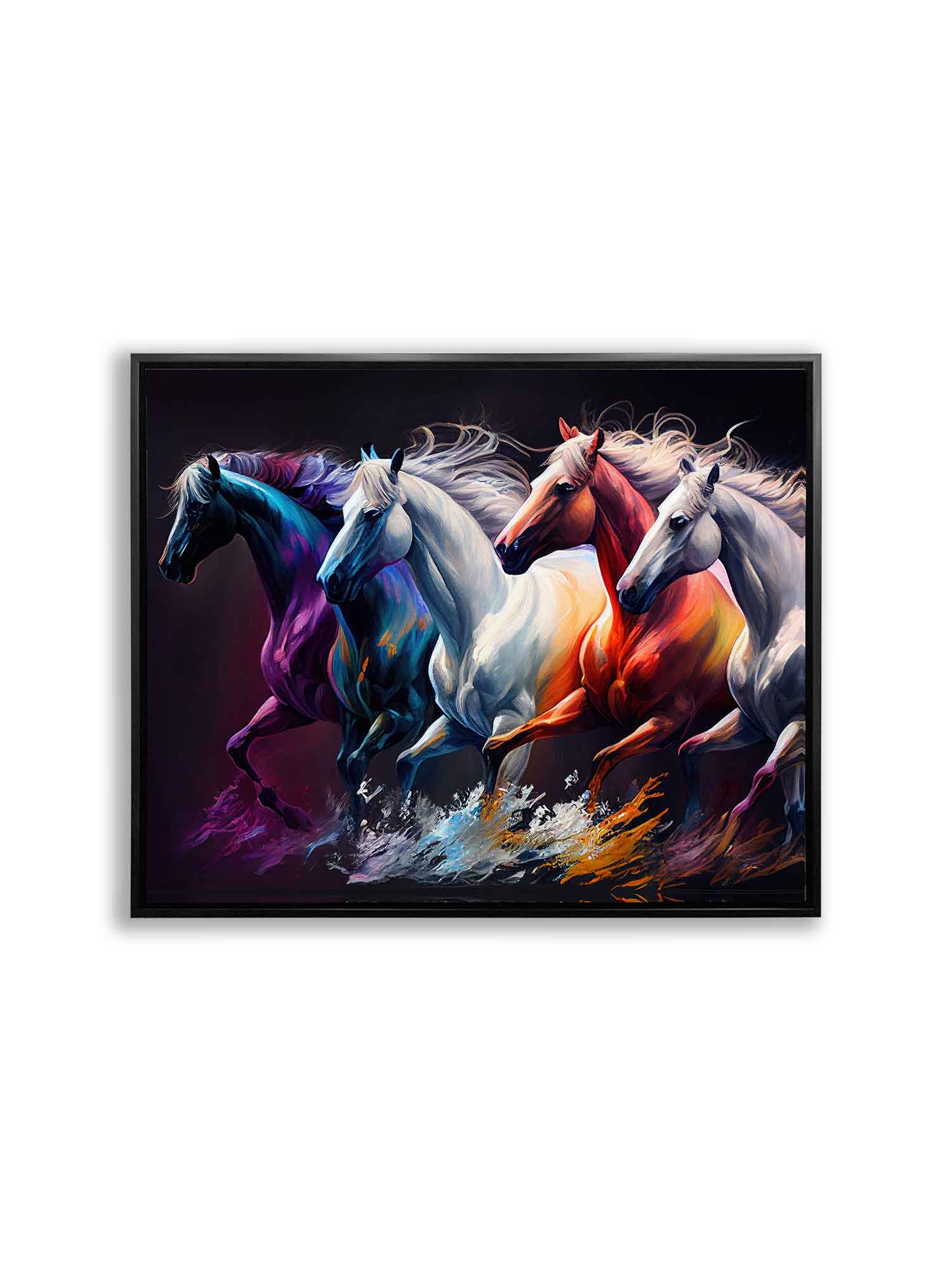 Wall decoration 4 digitally painted horses with black frame