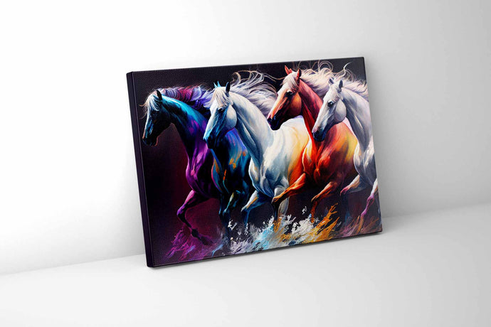 Digitally Painted 4 Horses-Animal Print Canvas-Modern Art Canvas- RGB varnish