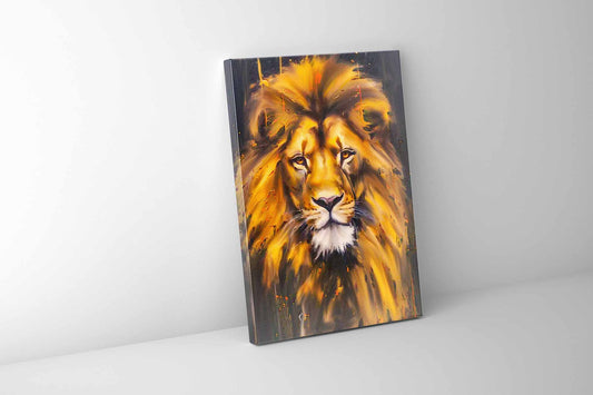 Canvas Lion Head - Wildlife Wall Art - Gold  Glitter