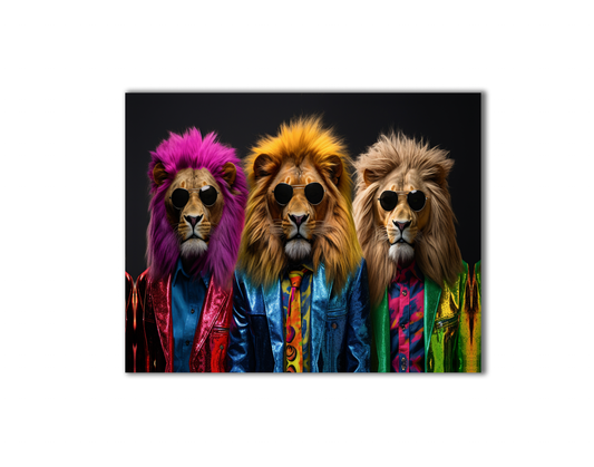 Wildlife Wall Art-The three cool lions-Canvas Print-Gold Varnish