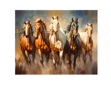 Team of Five Horses- Animal Print Canvas-Fine Art Canvas- Gold Varnish #4836-139
