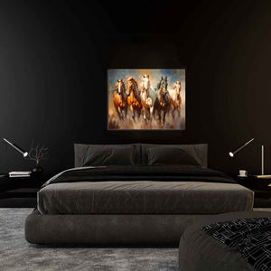 Team of Five Horses- Animal Print Canvas-Fine Art Canvas- Gold Varnish #4836-139
