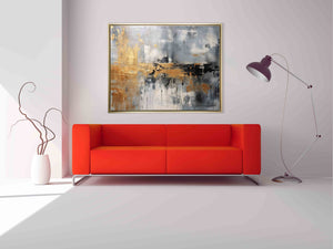 Autumn abstract canvas print-Minimalist art gold, beige, black and white - Modern Art # 4836-146