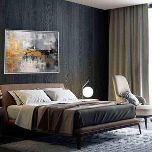 Autumn abstract canvas print-Minimalist art gold, beige, black and white - Modern Art # 4836-146