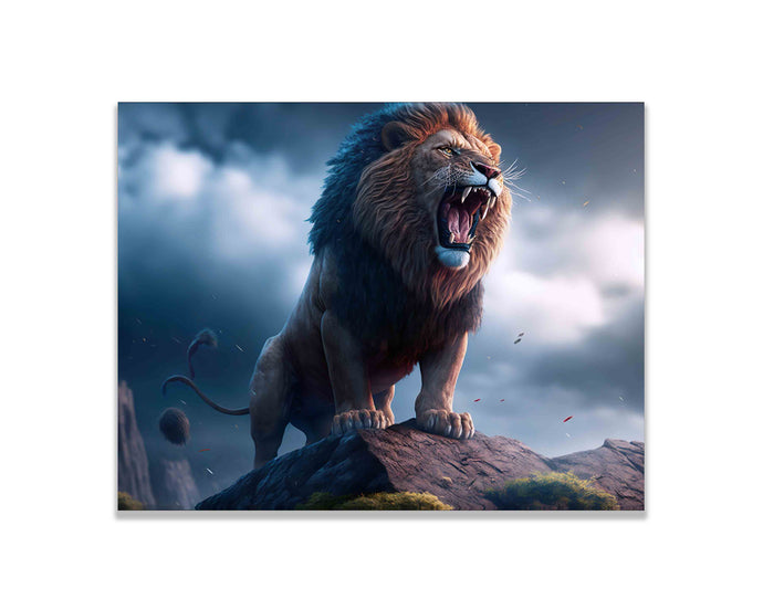 Wildlife Canvas Art-The Lion and the Storm-Gold varnish- Nature Prints. #4836-148