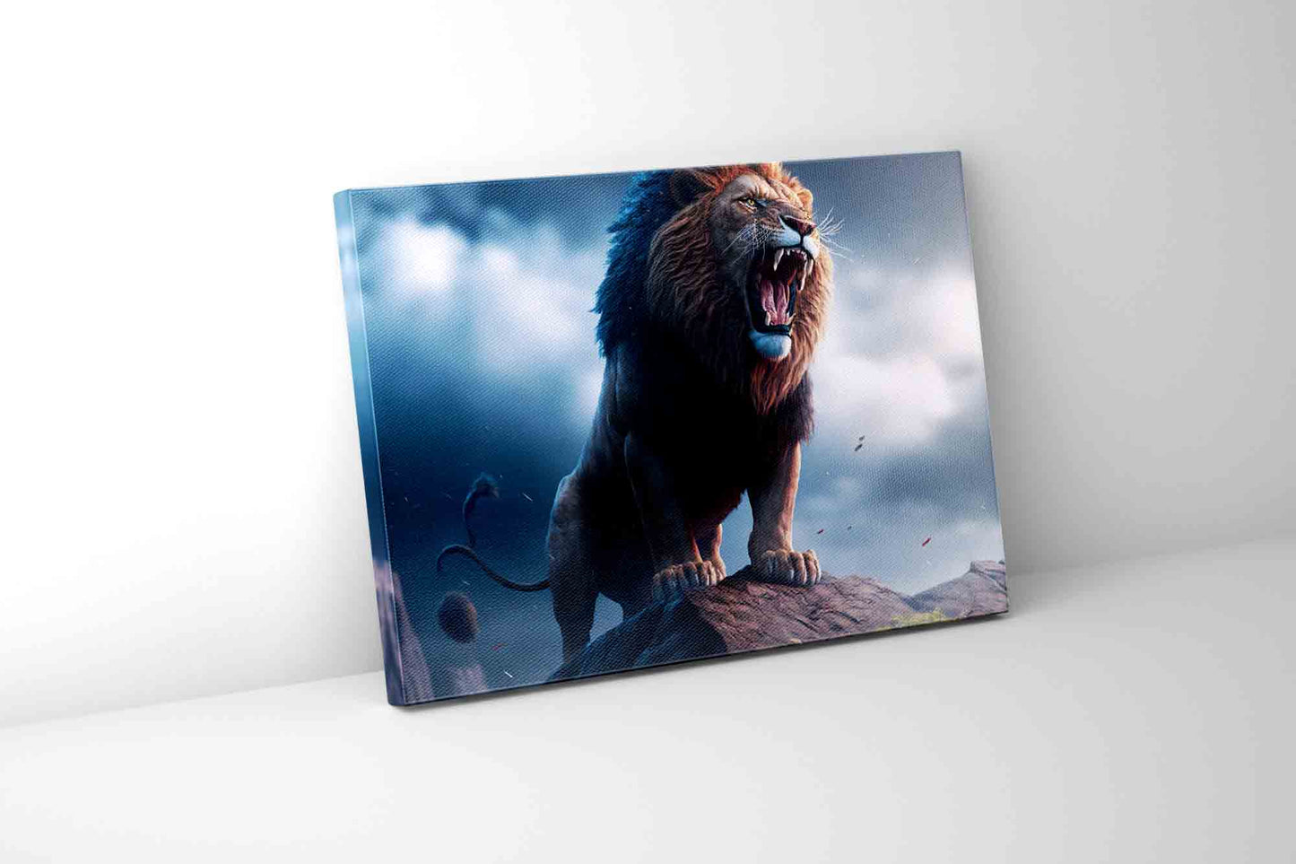 Wildlife Canvas Art-The Lion and the Storm-Gold varnish- Nature Prints. #4836-148