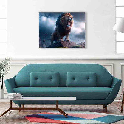 Wildlife Canvas Art-The Lion and the Storm-Gold varnish- Nature Prints. #4836-148