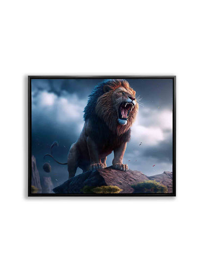 Wildlife Canvas Art-The Lion and the Storm-Gold varnish- Nature Prints. #4836-148