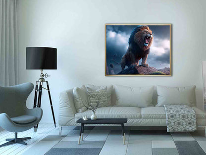 Wildlife Canvas Art-The Lion and the Storm-Gold varnish- Nature Prints. #4836-148