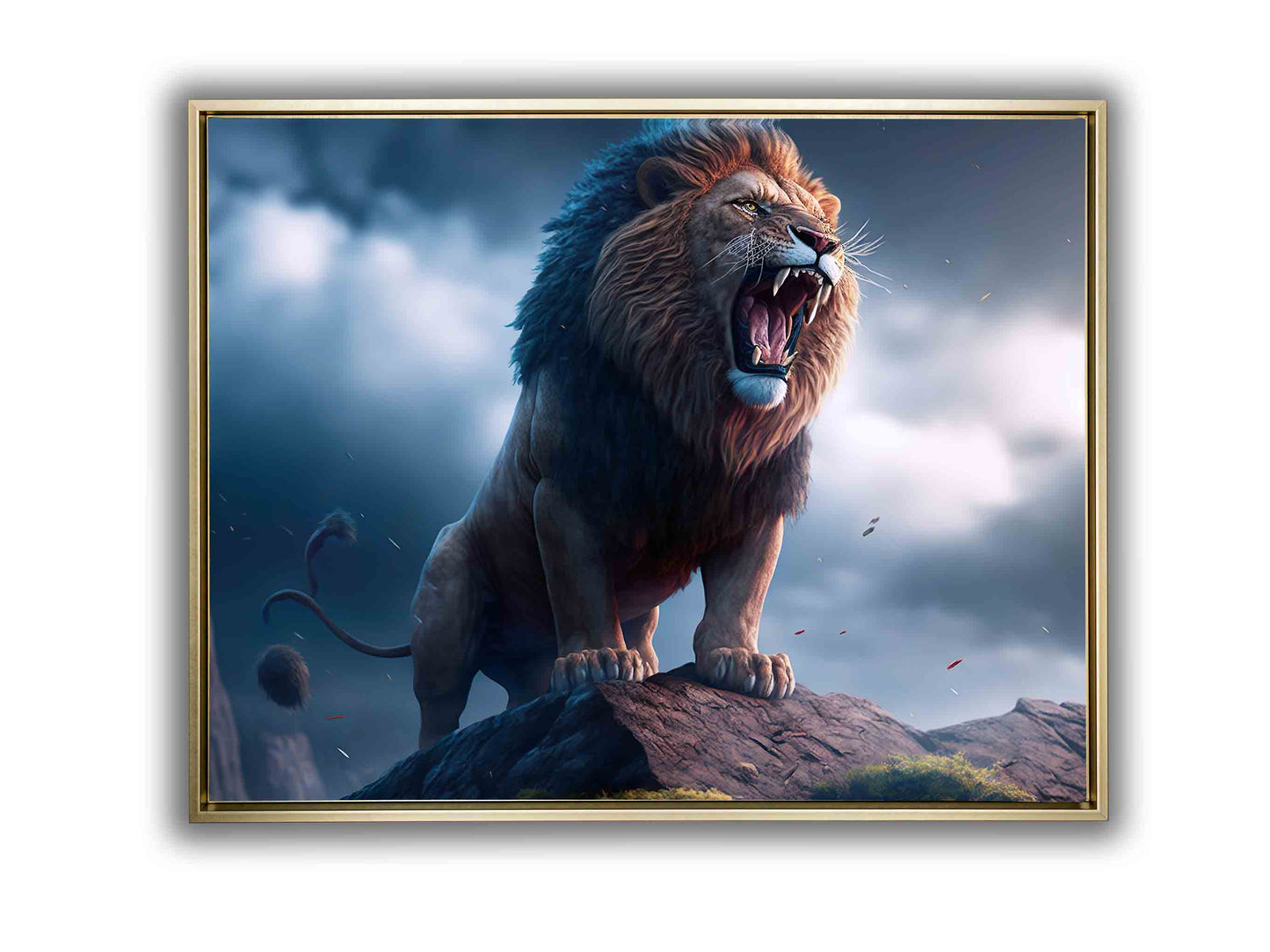 Wildlife Canvas Art-The Lion and the Storm-Gold varnish- Nature Prints. #4836-148