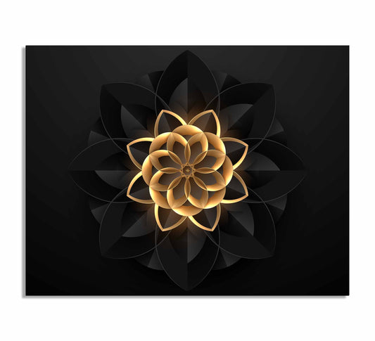 Abstract Flower in Black and Gold- Fine and Modern wall art - Gold varnish