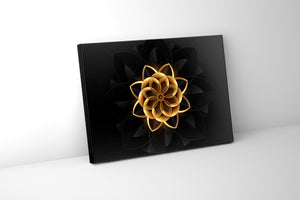 Abstract Flower in Black and Gold- Fine and Modern wall art - Hand-applied gold varnish #4836-152