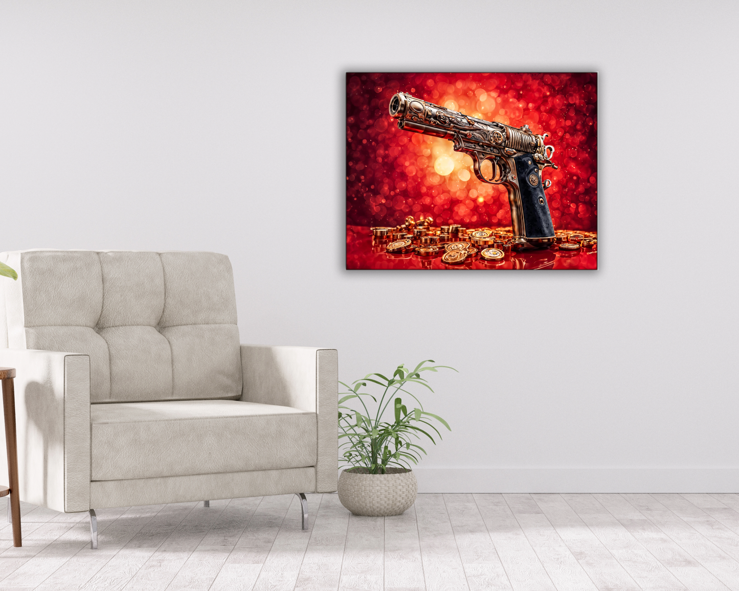 Wall Art-Gun & money -Canvas Printed-Pop art