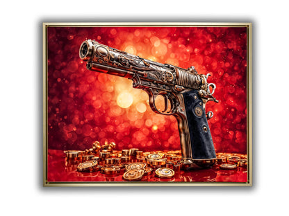 Wall Art-Gun & money -Canvas Printed-Pop art