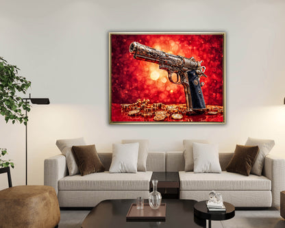 Wall Art-Gun & money -Canvas Printed-Pop art