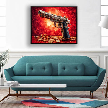 Wall Art-Gun & money -Canvas Printed-Pop art