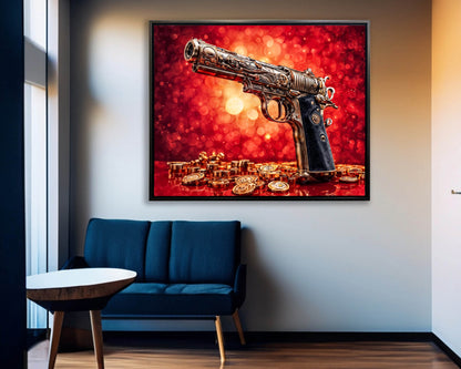 Wall Art-Gun & money -Canvas Printed-Pop art