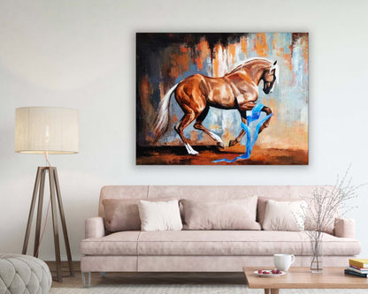 Prancing Horse-Wall Decor- Wildlife Canvas Art - Gold varnish