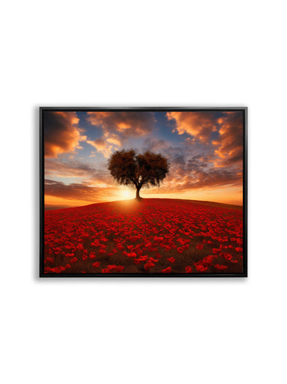 Single Tree in Floral Meadow- Fine Art Canvas