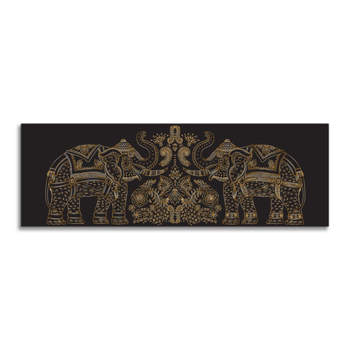 Lucky Trunk Up Elephants- Wildlife Canvas-Hand applied gold varnish #7224-055