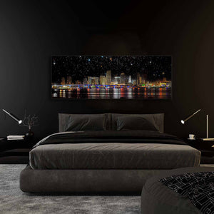 Miami at night- City Skyline - Canvas Wall Decor- Hand applied RGB varnish # 7224-058