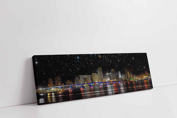 Miami at night- City Skyline - Canvas Wall Decor- Hand applied RGB varnish # 7224-058