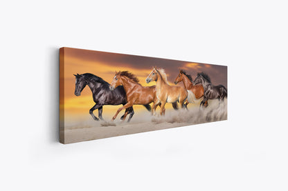 Team of Five Horses- Wildlife Canvas Art - Gold varnish