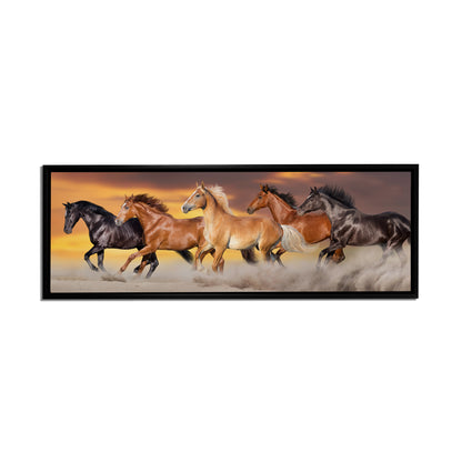 Team of Five Horses- Wildlife Canvas Art - Gold varnish