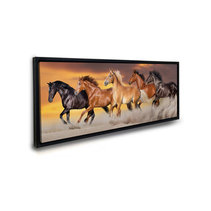 Team of Five Horses- Wildlife Canvas Art - Gold varnish