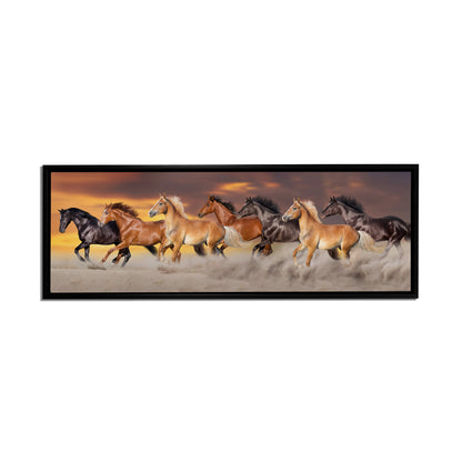 Team of Five Horses- Wildlife Canvas Art - Gold varnish