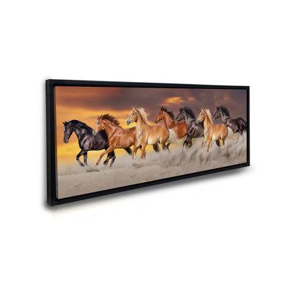 Team of Five Horses- Wildlife Canvas Art - Gold varnish