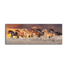 Team of 7 Horses- Wildlife Canvas Art - Gold varnish
