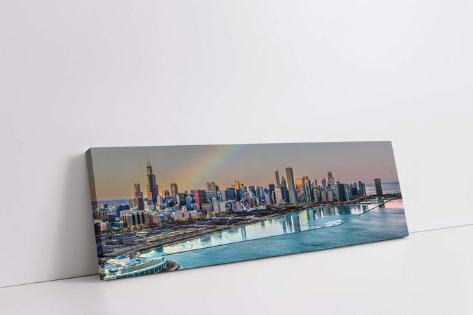 Bay Chicago at Night. City skyline wall art. Canvas with hand applied RGB varnish #7224-126