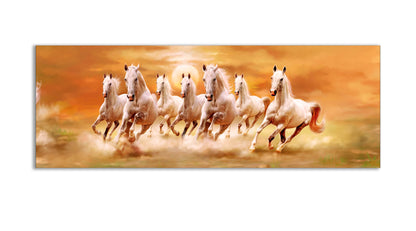 7 Horses and Sunshine-Wall Decor- Wildlife Canvas Art - Gold varnish