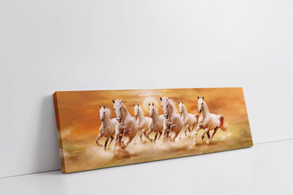 7 Horses and Sunshine-Wall Decor- Wildlife Canvas Art - Gold varnish