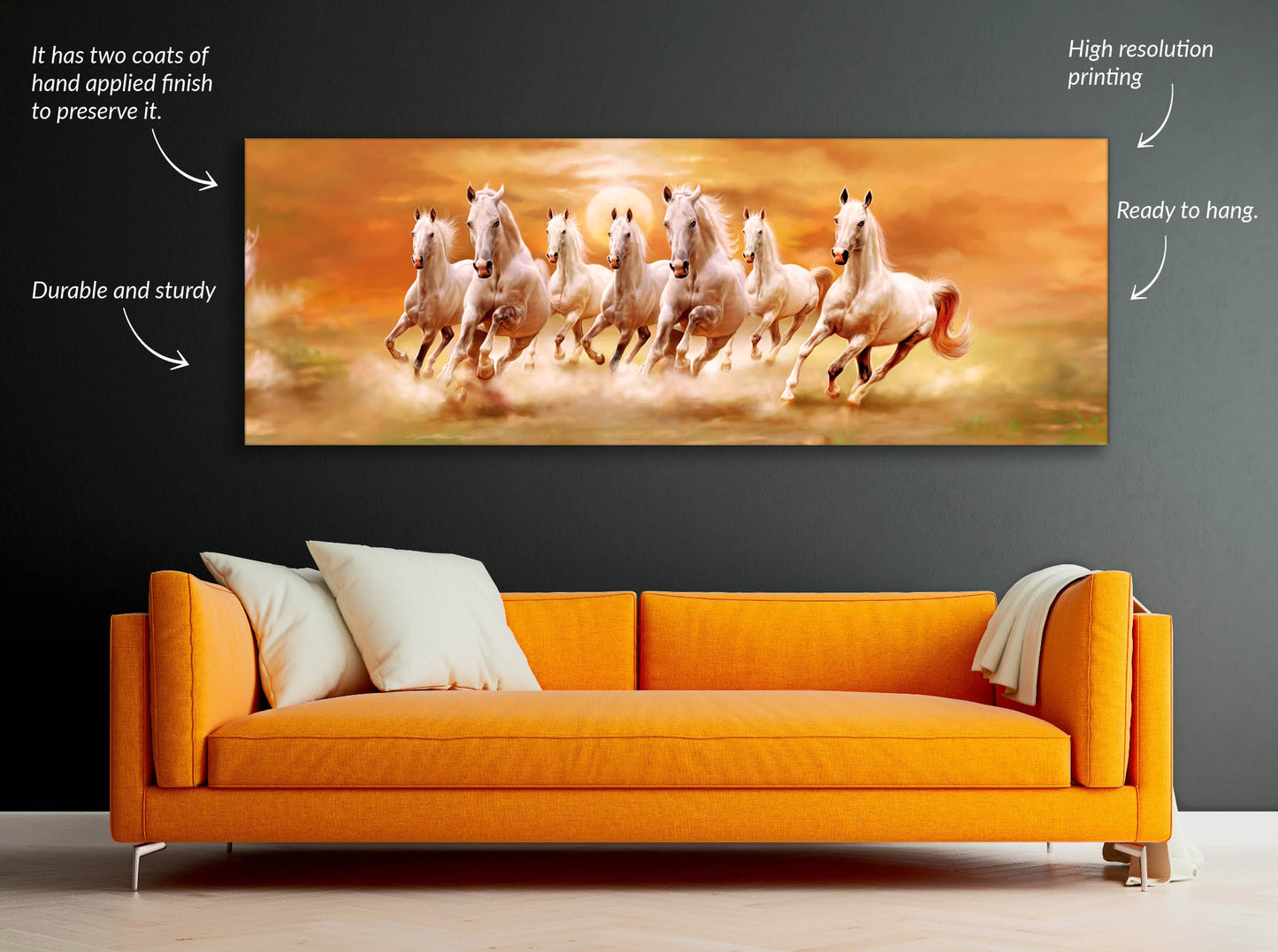 7 Horses and Sunshine-Wall Decor- Wildlife Canvas Art - Gold varnish
