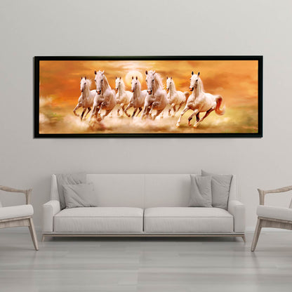 7 Horses and Sunshine-Wall Decor- Wildlife Canvas Art - Gold varnish