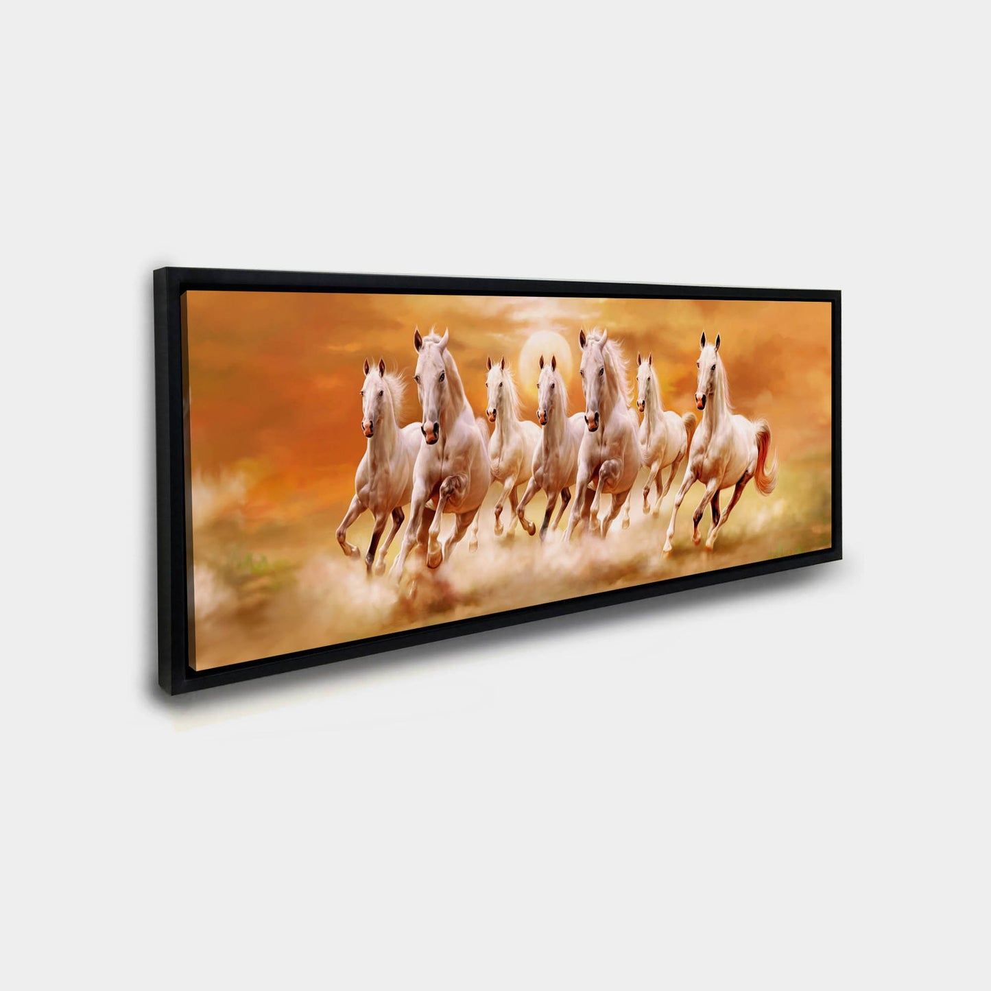7 Horses and Sunshine-Wall Decor- Wildlife Canvas Art - Gold varnish