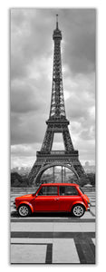 Eiffel Tower in Black & White with Red Car in Foreground 24" x 72" Fine Art Canvas