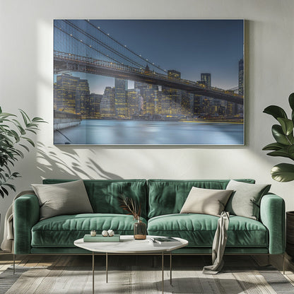 Artwork New York - Blue Hour over Manhattan20X16inches- White Frame