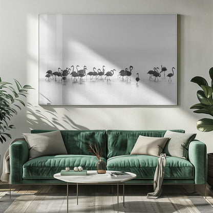 Artwork Flamingos20X16inches- White Frame
