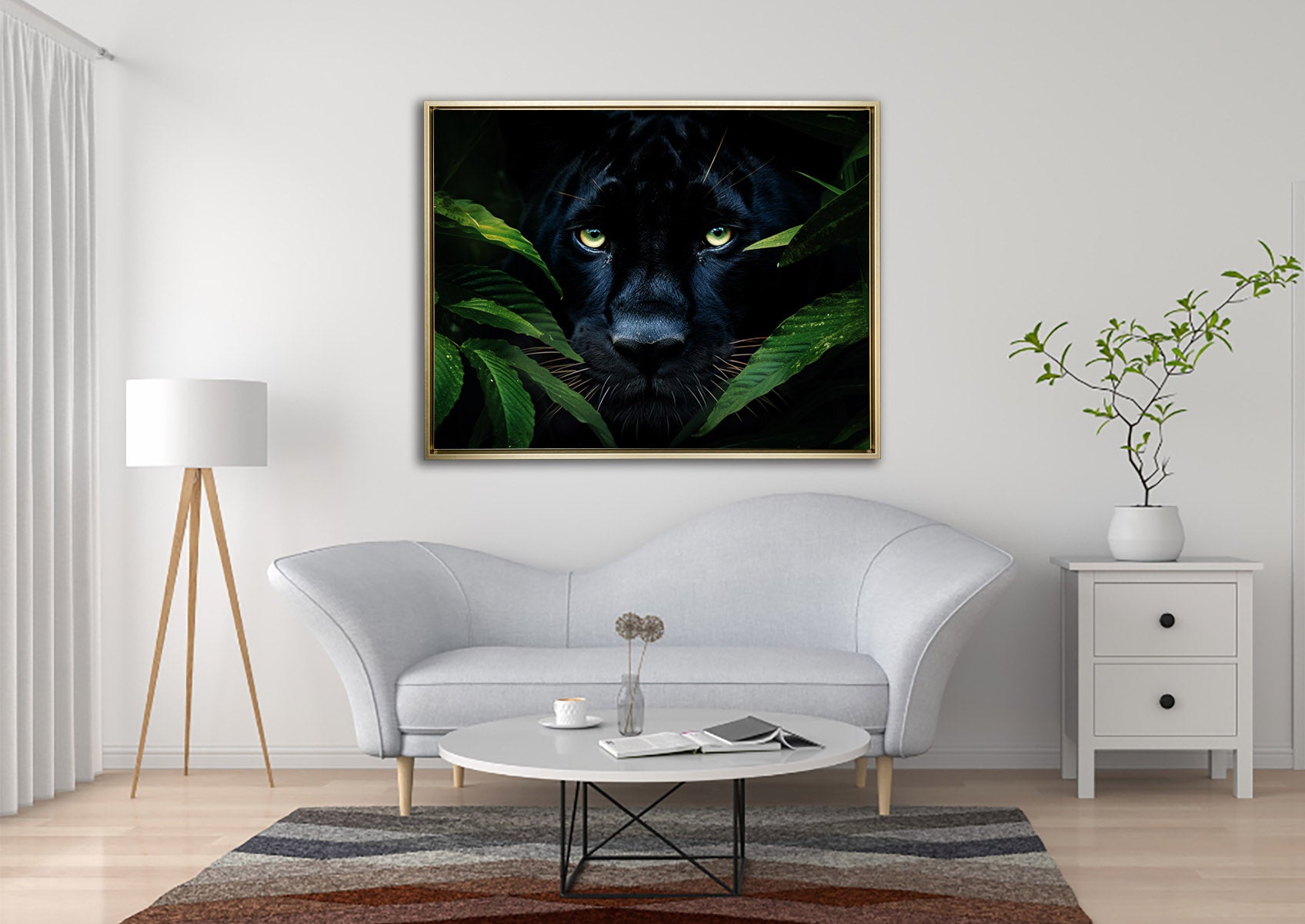 Canvas Print Rare Black Jaguar Floating Frame Gold