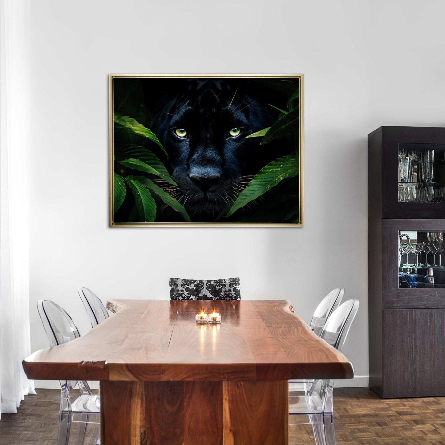 Canvas Print Rare Black Jaguar Floating Frame Gold