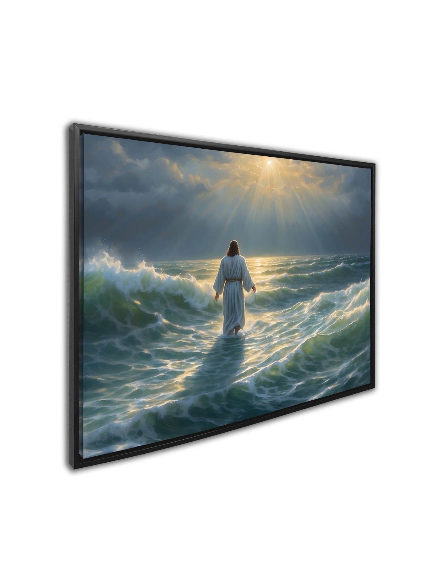 sample Jesus walks on water In Black Floating Frame -Christ Art